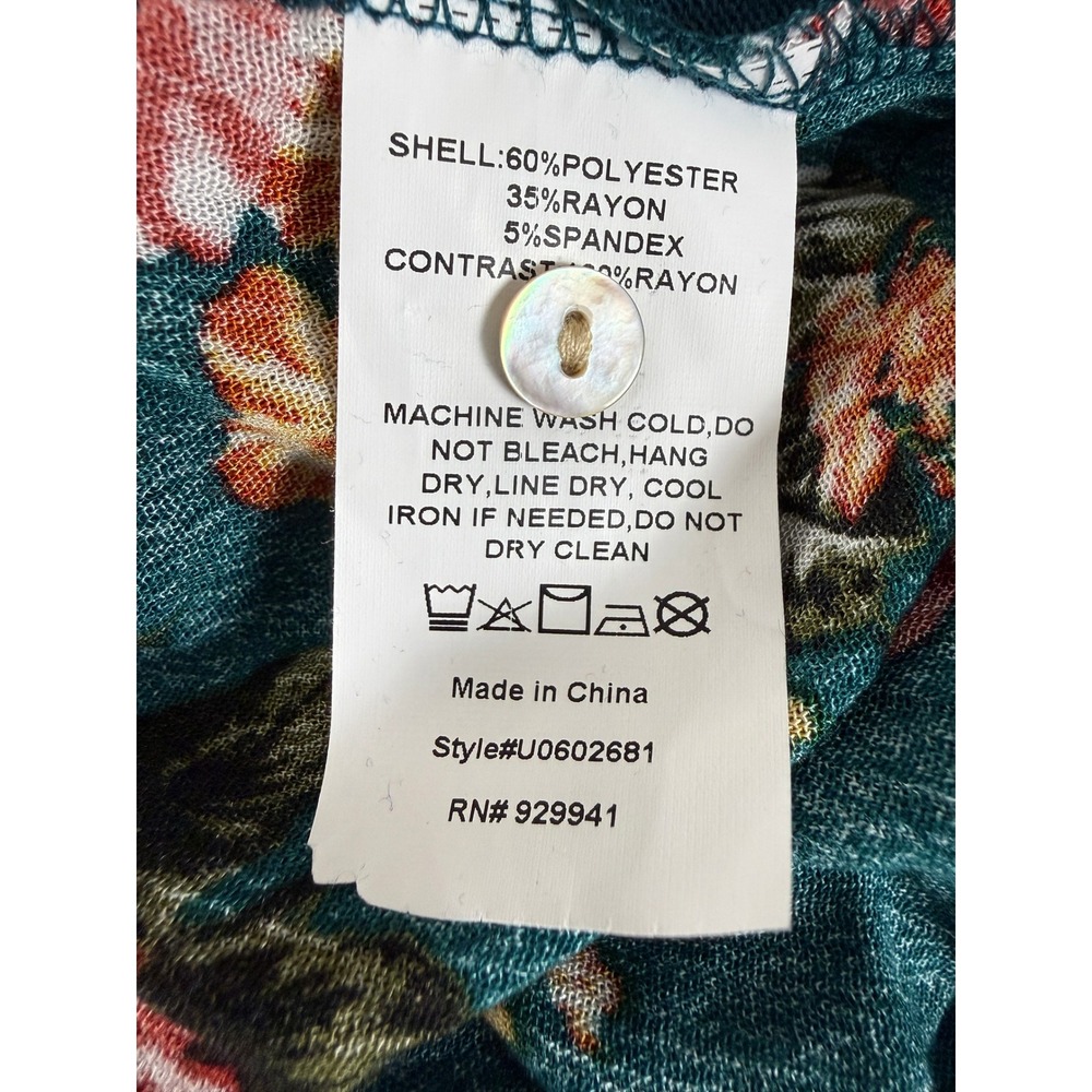 New Suzanne Betro Plus Size 1X Floral Back Cowl Neck Tunic Teal Long Sleeve Wmn - Picture 5 of 6